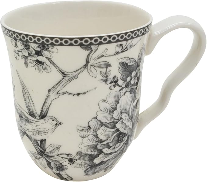 222 Fifth Adelaide 16-Piece Casual Grey Porcelain Dinnerware Set – Service for 4, Classic Toile Bird & Floral Design, Microwave & Dishwasher Safe, for Everyday Dining & Entertainment