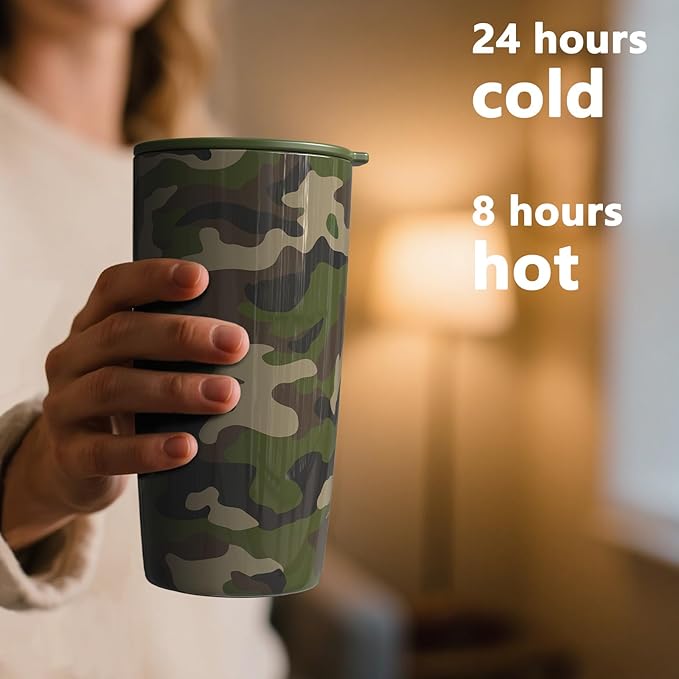 TILUCK 20 oz Tumbler with Leak-Proof Lid, Vacuum Insulated Stainless Steel Coffee Mug, Double-Walled Travel Tumbler for Hot and Cold Drinks(Camouflage, 20oz)