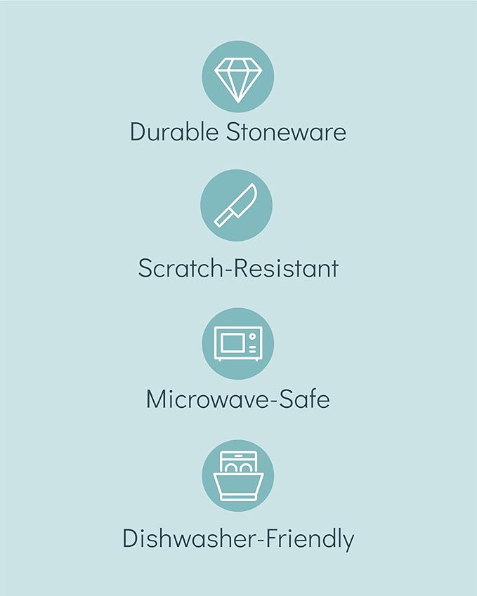 Stoneware Dinnerware Set for 4 People HYGGE 12-Piece - Elegant Scandi Design - Premium Dish Set - Bowl and Plate Set - Tableware for 4 People in a Ribbed Design - Pure Living in White