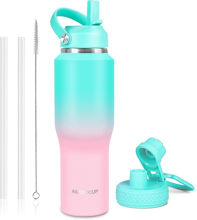 32oz Insulated Water Bottle, Fit in Any Car Cup Holder, Water Bottle with Straw Lids, Stainless Steel Insulated Water Flask Double Wall Leak-proof BPA Free to Keep Cold&Hot