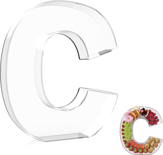 13.8" Extra Large Acrylic Letter Charcuterie Board Box, Reusable Fillable Letter Cake Candy Dish Display Serving Tray for Birthday Anniversary Party Decoration (C)