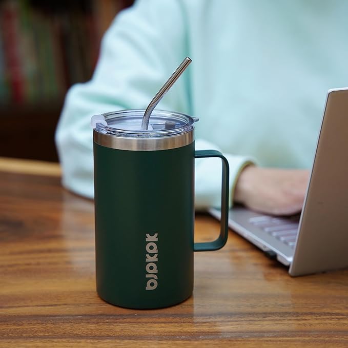 BJPKPK Insulated Coffee Mug with 2 Lids, 32oz Stainless Steel Insulated Tumbler with Handle, Double Wall Vacuum Coffee Cups, BPA Free Travel Mug for Coffee, Tea and Drinks, Navy Blue