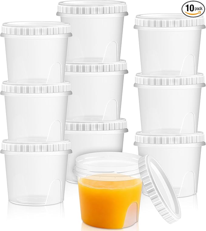 10 Pack 24oz Reusable Small Plastic Containers with Screw Lids, Small Food Storage Freezer Containers, Deli Containers Stackable Food Storage Jars, Sauce Condiment Jars Lunch Box Accessories