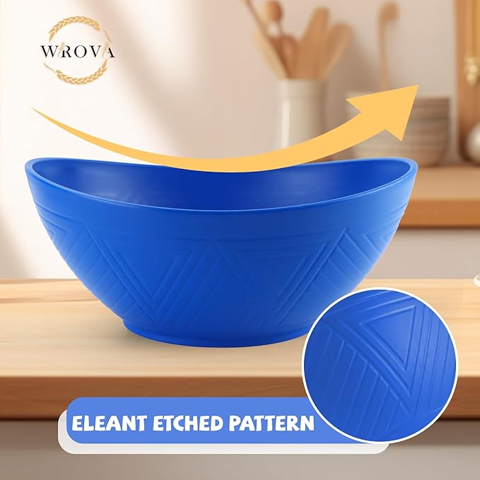 Wrova Large Wheat Straw Bowls,Big Salad Bowls set of 2,Unbreakable Serving Bowls Microwave & Dishwasher Safe, Alternative for Plastic Bowl Sets for Kitchen.Blue