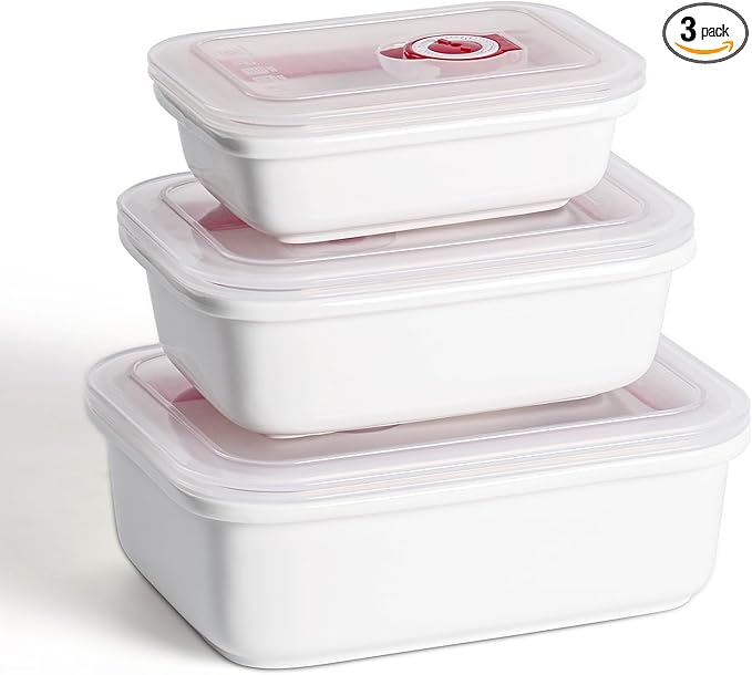 Ceramic Food Storage Containers with Lids, Meal Prep Containers Reusable, Lunch Containers for Meal Prep, Picnic, Camping, Microwave, Dishwasher & Freezer Safe Tupperware Sets with lids, Set of 3