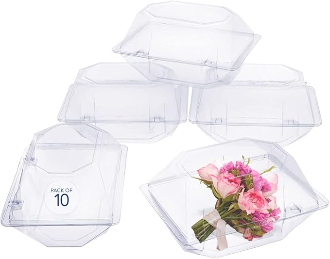 Royal Imports Clear Plastic Flower Box for Corsage, Boutonniere, Rose, Orchid Prom Wedding Craft Container 6x5x4-10 Pack