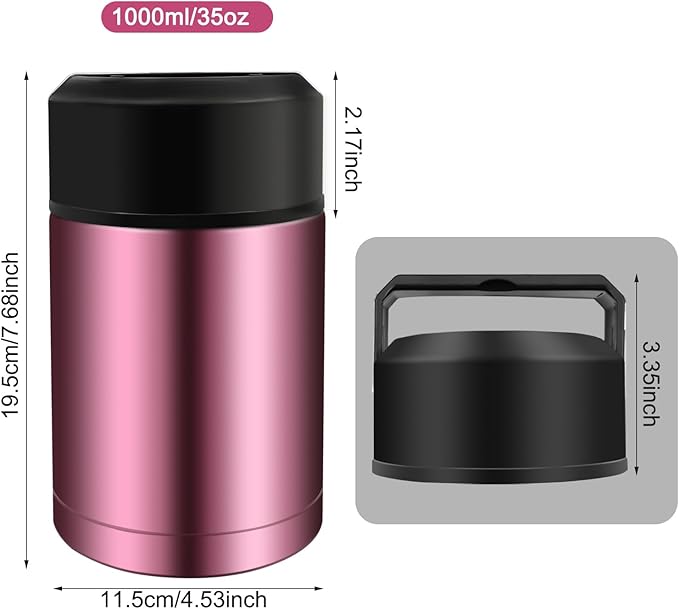 35oz Soup Thermos, Stainless Steel Thermos for Hot Food, Wide Mouth Food Thermos Jar, Insulated Lunch Container Leak Proof Vacuum Thermal Flask(rosered)