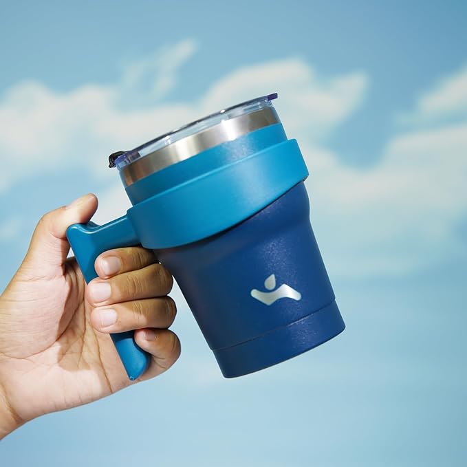 10 oz Tumbler with Handle and 2 Straw 2 Lid, Insulated Water Bottle Stainless Steel Vacuum Cup Reusable Travel Mug,Indigo Black