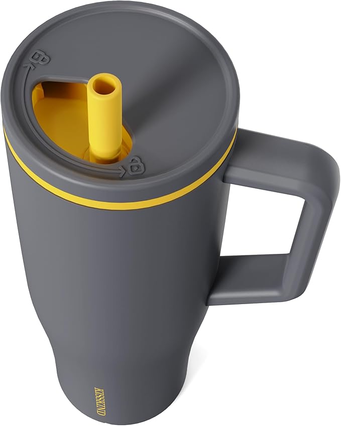 KISSKIND 40 oz Tumbler with Handle and Straw | Lumi Spin Hidden Straw 100% Leakproof Insulated Tumbler | Stainless Steel Water Bottle for Mom, Nurse, Teacher | Gray