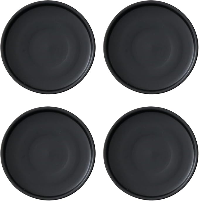 4 inch Matte Black Ceramic Plant Saucer (4 Pack)-Ceramic Drainage Tray for Plant Pot