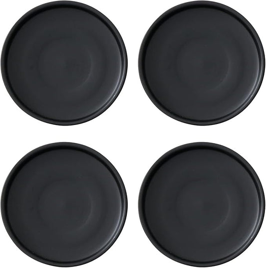 4 inch Matte Black Ceramic Plant Saucer (4 Pack)-Ceramic Drainage Tray for Plant Pot