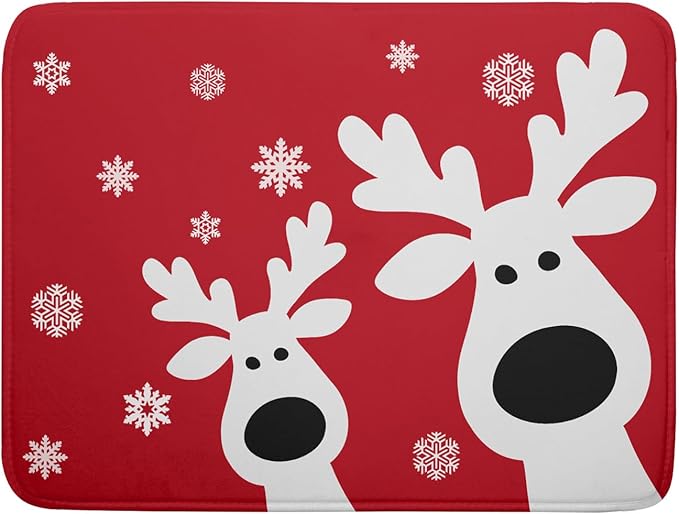 Christmas Dish Drying Mat for Kitchen Counter Cute Reindeer Winter Microfiber Absorbent Dish Draining Reusable Washable Foldable Extra Large 18"x24"