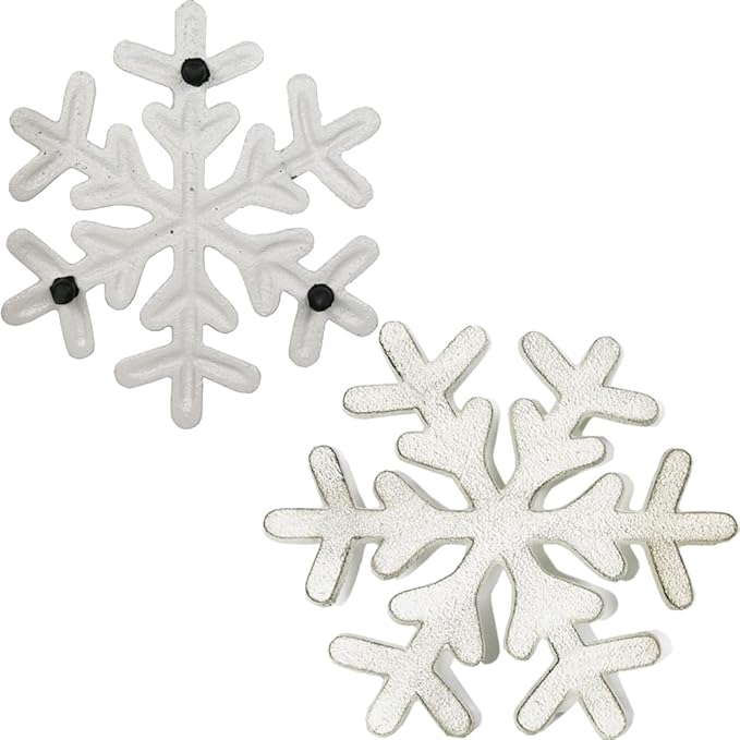Tinsow Christmas Cast Iron Trivet Potholder White Snowflake Holiday Trivet for Christmas Kitchen Decor or Dining Table with Rubber Feet