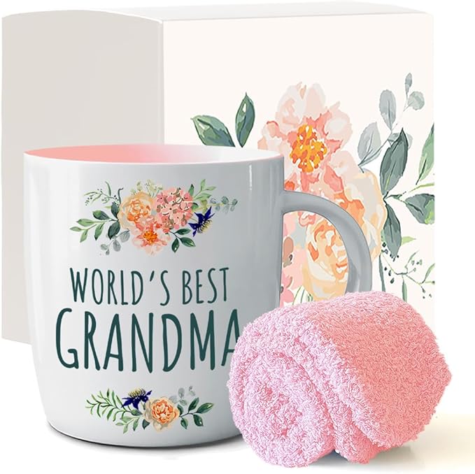 Triple Gifffted Best Grandma Ever Gifts Ideas for Grandmother From Grandkids, Coffee Mug and Socks From Grandson Granddaughter, Grandparent Birthday, Christmas, Mothers Day, Ceramic Cup 380ml