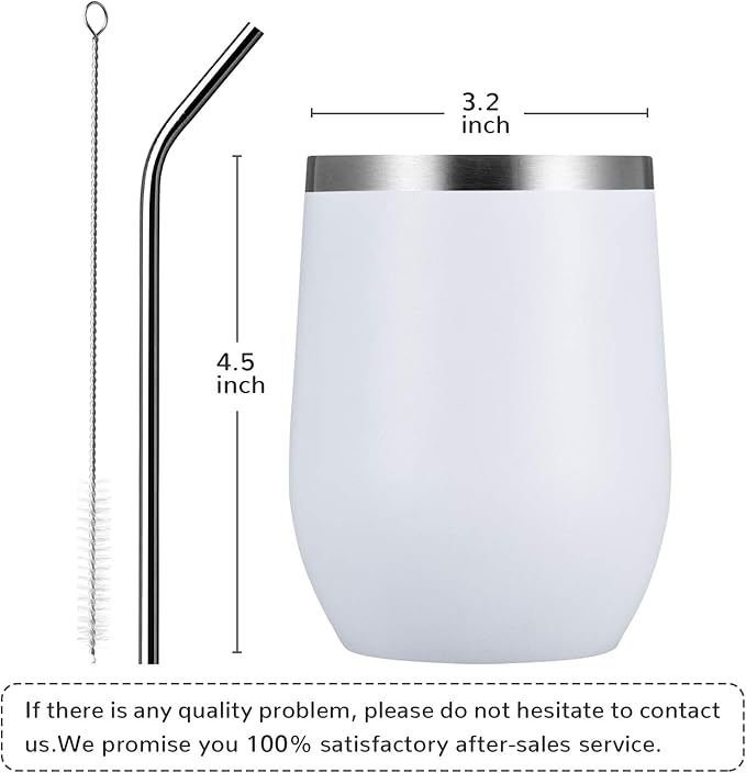 MEWAY 12oz Wine Tumbler 16 Pack Bulk Gifts for Women,Double Wall Vacuum Stainless Steel Travel Mug with Lid,Insulated Stemless Wine Cup Glass for Coffee,Cocktails,Drinks(White,Set of 16)