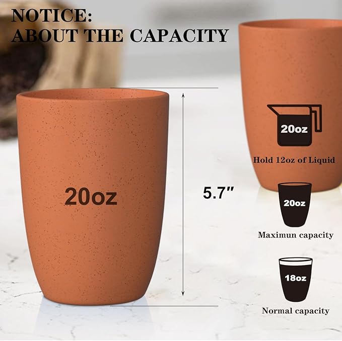 Homienly Plastic Cups Reusable Wheat Straw Cups 8 PCS a Good Alternative Plastic Water Glasses Unbreakable Drinking Cup Reusable Dishwasher Safe Microwave Safe Cups with Orange Color (20 OZ)