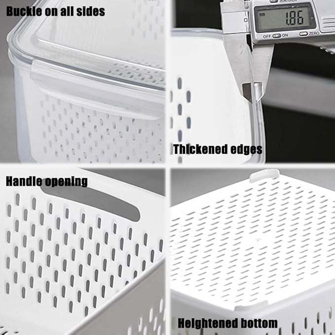 Relativityi Transparent Plastic Food Storage Containers, Relativityi Household Transparent Plastic Food Storage Box-Including Drain Basket with Removable Colander (Blue, M)