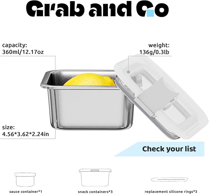 Stainless Steel Snack Box Containers for Kids, 3 Pack 12.8 oz Leak-Proof Microwave-safe Small Food Storage Container with Lid, Metal Compact Bento Lunch Box Container for School Travel