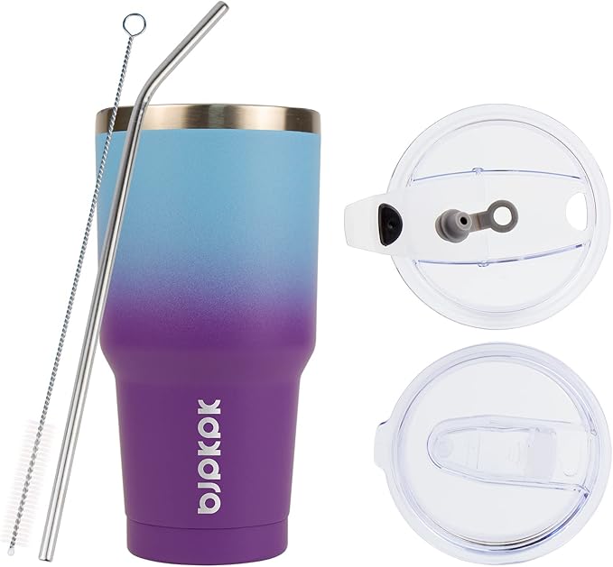 BJPKPK 30oz Color Block Tumbler With Lid And Straw,Stainless Steel Double Wall Vacuum Insulated Tumblers,Ocean Dream