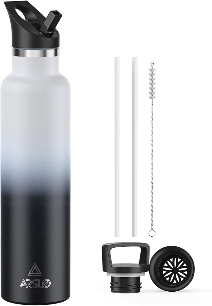 Stainless Steel Double Wall Water Bottles, Vacuum Insulated Bottle With Straw Lid, Insulated Water Bottle Keeps Water Cold for 24 Hours, Hot for 12 Hours, Hiking, Sports