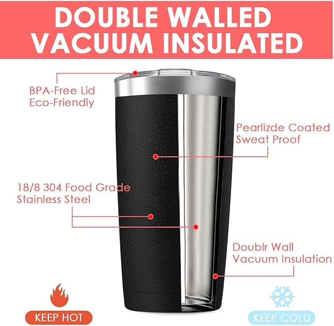 20oz Tumbler Vacuum Insulated Travel Mug with Lids, Stainless Steel Double Wall Bulk Cup for Home, Office, Outdoor Suitable for Vehicle Cup Holders(Set of 6, White)