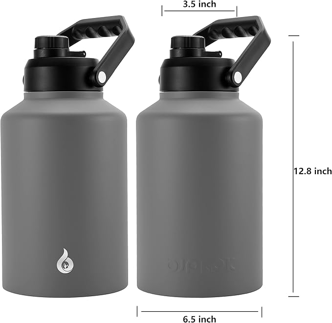 BJPKPK One Gallon(128 oz) Insulated Water Bottle, Dishwasher Safe Stainless Steel Thermo, BPA Free Jug with Ergonomic Handle & Anti-slip Bottom, Large Water Bottle, Grey