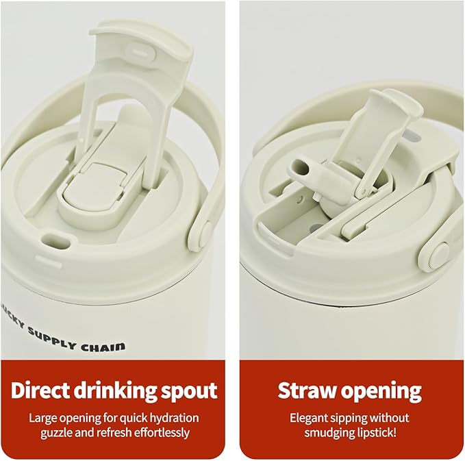 Water Bottle 24 Oz/Stainless Steel Tumbler with Straw - Vacuum Insulated Water Bottle 24 Oz for Home, Office or Car Reusable Cup With straw，Cold for 12 Hrs or Iced for 24 Hrs(White)