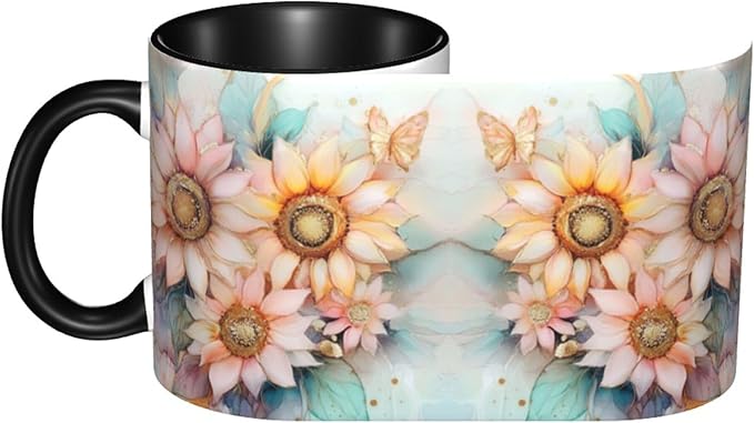 Yrebyou Sunflower Coffee Mug Funny Tea Cup Ceramic Mugs 11OZ with Handle Gifts for Women Men Home Office Decor