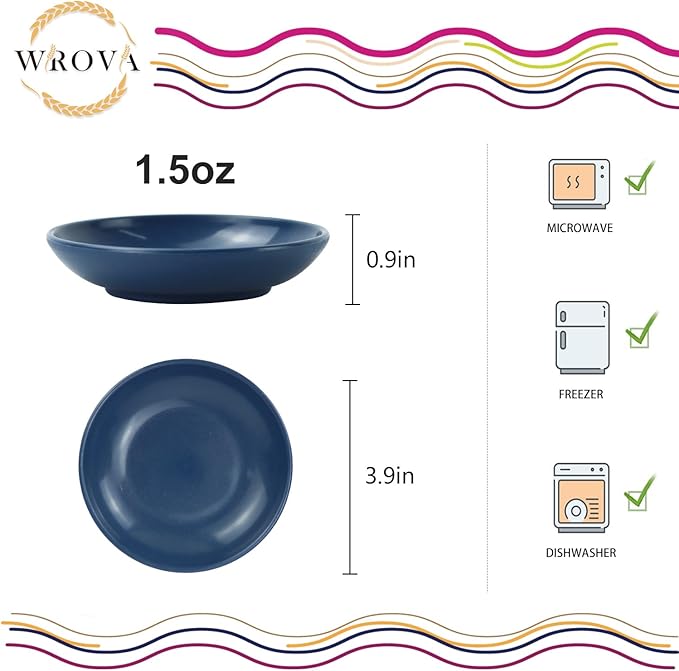 Wrova soy sauce dish 4 inch set of 8, small wheat straw plates 1.5oz for side dishes dishwasher safe, unbreakable plastic sauce dish for sushi,dishes,sauce...Colorful