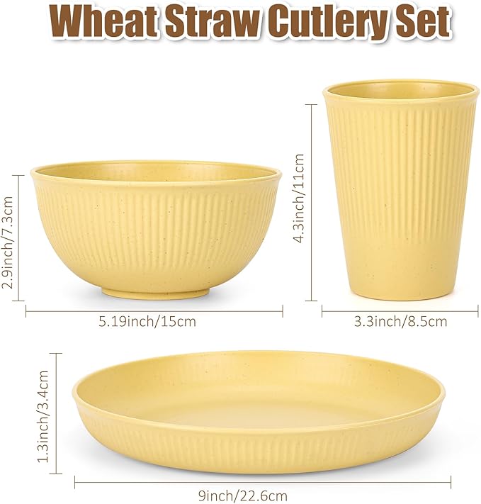 18PCS Wheat Straw Dinnerware Sets Unbreakable Reusable Dinnerware Set for 6, Microwave Dishwasher Safe Dinnerware for Outdoor Camping Dishes