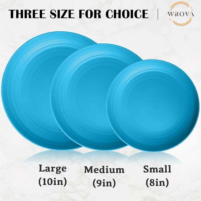 Wrova Wheat Straw Plates 10 Inch - Unbreakable Dinner Plate Set of 8 - Dishwasher & Microwave Safe Plastic Plates Reusable - Lightweight Deep Plate for Kitchen,Outdoor,Dorm (Blue)