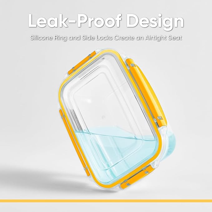 Superio Lock and Fresh Airtight Food Storage Containers with Lids for Kitchen Pantry Organization, BPA Free, Lunch, and Meal Prep Plastic Containers, 80 oz. Rectangular Sealed Container, Yellow