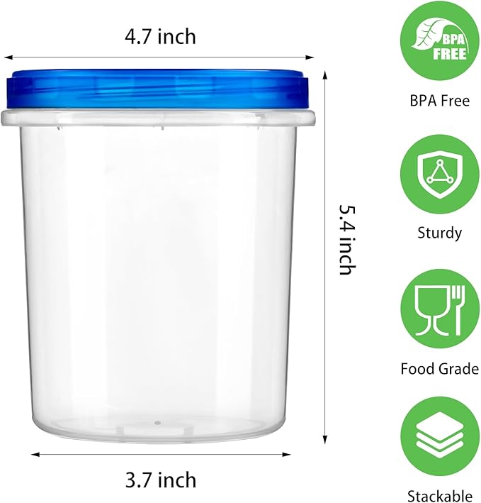 Qeirudu 6 Pack 32oz Freezer Storage Containers with Screw Lids, Leakproof Meal Prep Containers, Reusable Plastic Food Storage Containers for Soup, Fruits, Leftovers, Salads, Overnight Oats