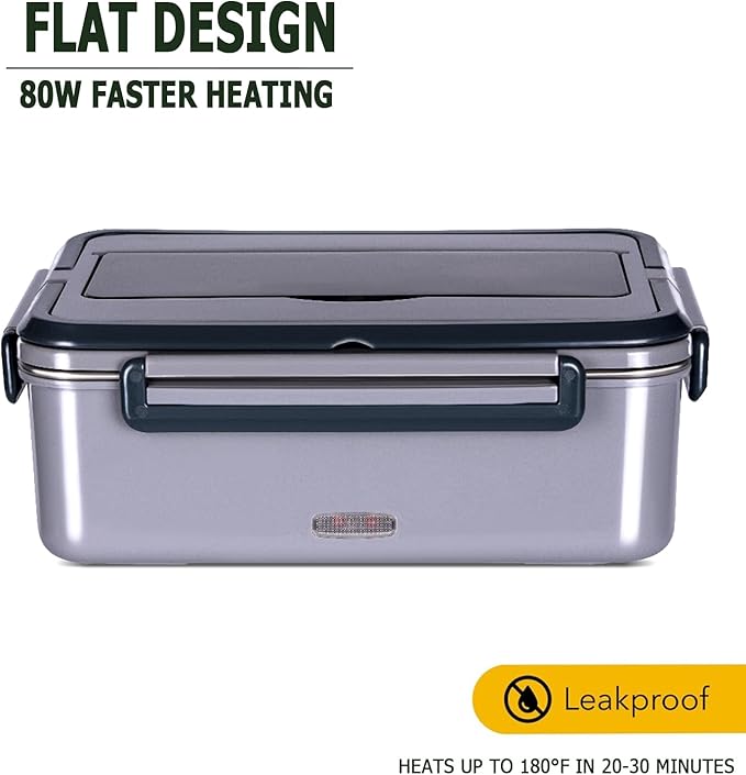 60oz Electric Lunch Box for Adults Men, 80W Heated Lunch Box with Insulated Lunch Bag,12v/24v/110v Portable Food Warmer Heatable Lunchbox for Car Truck Work Travel