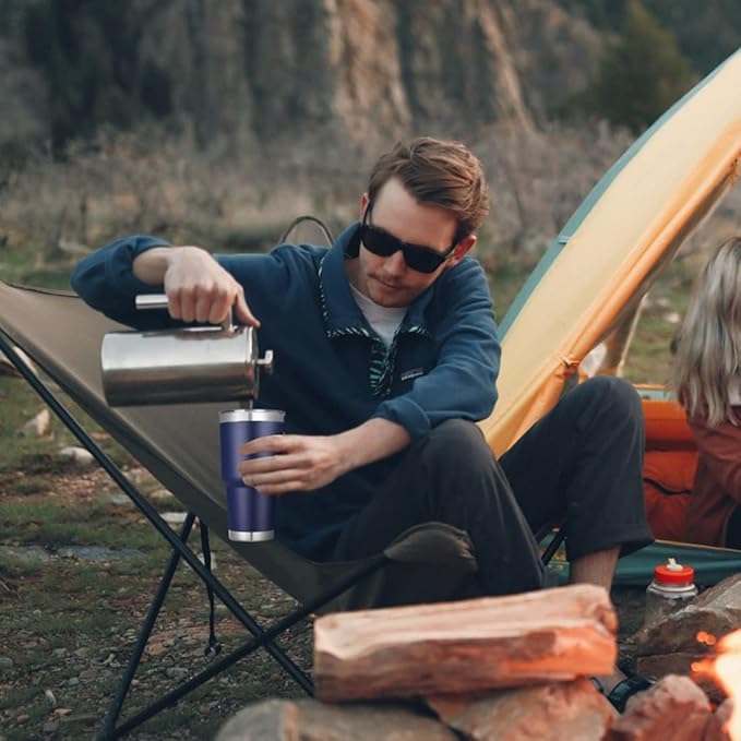 DOMICARE 30 oz Tumbler with Lid and Straw, Stainless Steel Tumblers Bulk, Insulated Vacuum Double Wall Travel Coffee Mug, Durable Powder Coated Tumbler Cup (Navy, 1)