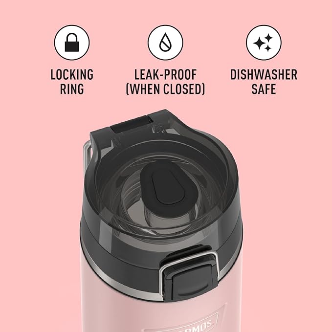 THERMOS ICON SERIES Stainless Steel Water Bottle with Spout - 24 Ounce, Sunset Pink - Vacuum Insulated Water Bottle with Lid