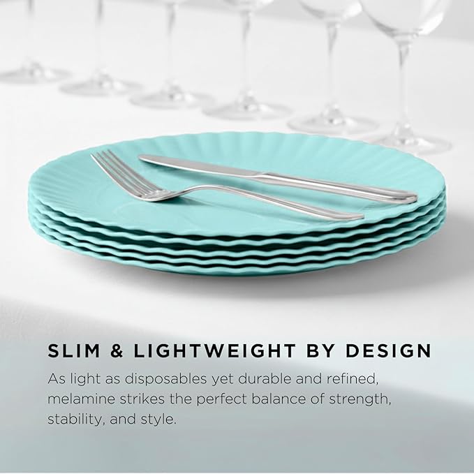 TP 8 inch Plates Set of 8, Melamine Round Plates for Salad Appetizer Dinner Lunch, Dessert Dishes for Indoors and Outdoors, Teal