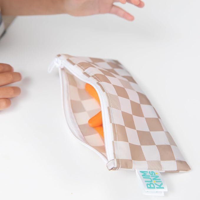 Bumkins Reusable Snack Bags, for Kids School Lunch and for Adults Portion, Washable Fabric, Waterproof Cloth Zip Bag, Supplies Travel Pouch, Food-Safe Storage, 2-pk Check