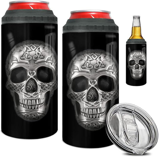winorax Skull Tumbler 4-in-1 Can Cooler Skulls Coffee Travel Mug Cup 16oz Stainless Steel Insulated with Lid Inspirational Skull Gifts for Men Women Skulls Lover Birthday Halloween Birthday
