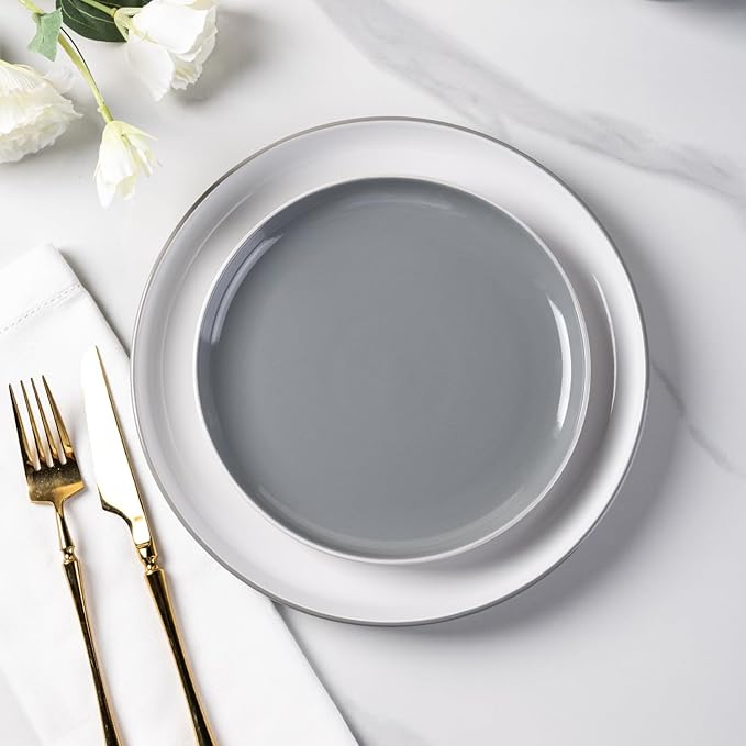 GBHOME 12 Pieces Ceramic Dinnerware Set, Modern White Dish Set for 4，Scratch Resistant Smooth Plates and Bowls Sets，Oven Safe，Microwave & Dishwasher