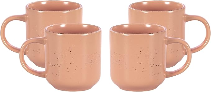 HomeVss, Nordic Shape Rising Rim Stoneware 20pc Dinnerware Set, Matte Rose with Speckle Finished Effect