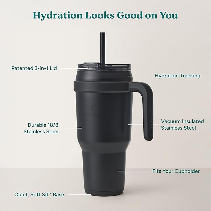 REDUCE 40 oz Stainless Steel Tumbler with Handle - Dual-Wall Vacuum Insulated Travel Mug, Sweat-Proof Lid & Reusable Straw - Keeps Drinks Cold for 24 Hrs, Fits Cupholders, Dishwasher Safe - Phantom