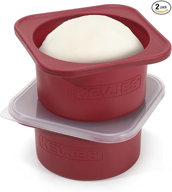 1000ml KEVJES PLUS Individual Pizza Dough Proofing Containers with Airtight Lids – Food Grade Silicone, Freezer/Fridge/Dishwasher Safe – For Margherita, Pepperoni, Neapolitan Pizza – 2 Pack(Cranberry)