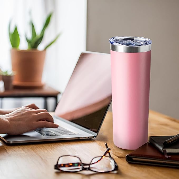 20 oz Skinny Tumbler with Lid and Straw,Stainless Steel Vacuum Insulated Tumbler Cup Double Wall Leak-proof Coffee Mug,Travel Thermal Water Tumbler for Home,Office,Outdoor (Pink,1)