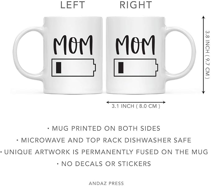 Andaz Press Mother's Day 11oz. Ceramic Coffee Tea Mug Gift for Mom, MOM, Battery Graphic on One Bar, 1-Pack