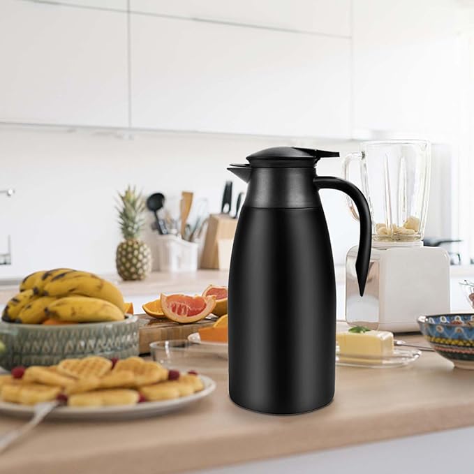 70oz Coffee Carafe Airpot Insulated Coffee Urn Stainless Steel Vacuum Thermal Pot Flask Dispenser for Coffee, Hot Water, Tea, Hot Beverage - Keep 12 Hours Hot, 24 Hours Cold-Black