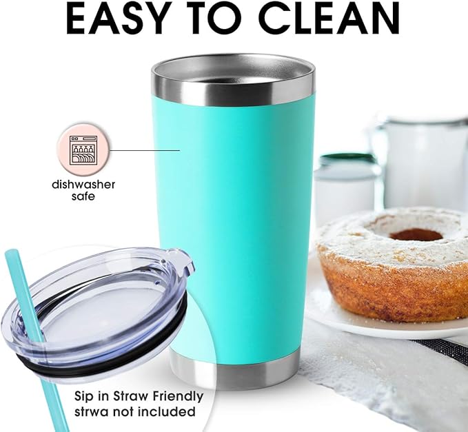 HASLE OUTFITTERS 20oz Stainless Steel Tumblers Bulk, Insulated Travel Cup with Lid, Double Wall Vacuum Coffee Mug for Cold & Hot Drinks 4 Pack, Light Blue