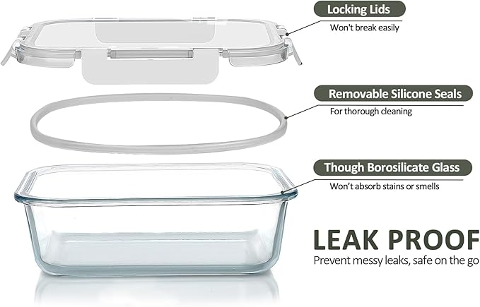 [80 oz & 36 oz]Extra Large Glass Food Storage/Baking Containers Set with Lids, 2 Pack 80 oz(10 cup)&2 Pack 36 oz (4.5 cup)Airtight Glass Container,Microwave,Oven,Freezer and Dishwasher, White