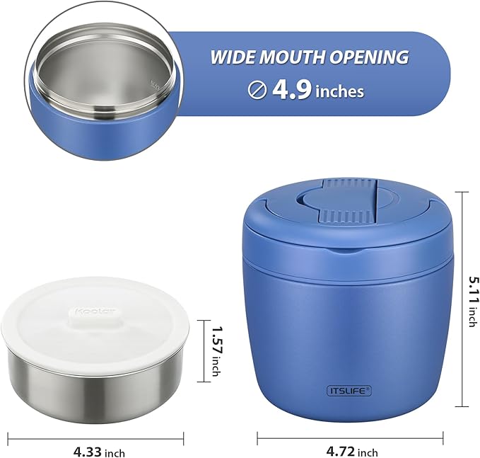 Soup Thermo for Hot Food Adults 32OZ Lunch Containers Wide Mouth Hot Food Jar Vacuum Insulated Stainless Steel Bento Box Leakproof with Spoon (Blue)