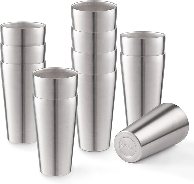 12 Pack 18.6 oz Stainless Steel Insulated Cup, Double Wall Vacuum Metal Cup, Reusable Camping Cups Unbreakable Indoor Outdoor for Party, Home, Office, BBQ, Silver